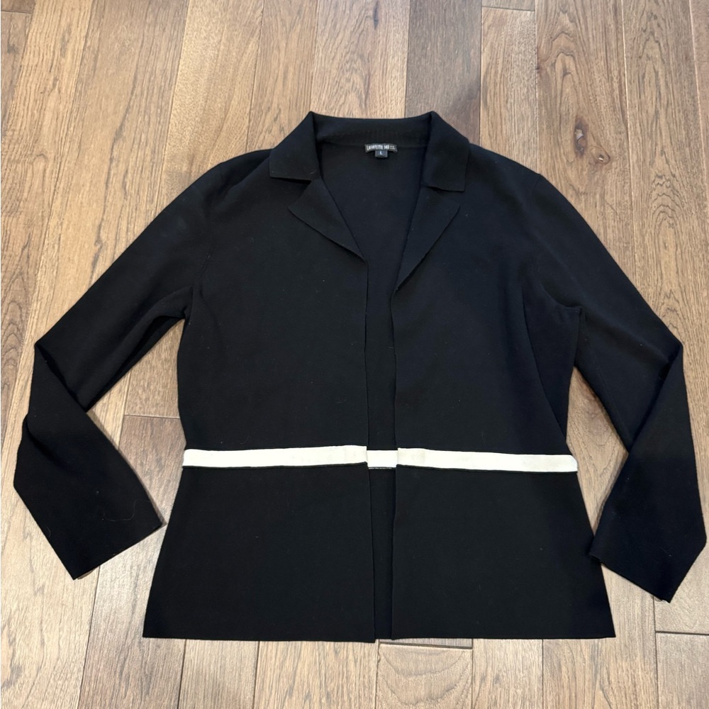 Lafayette 148 New York Black Short Sweater Blazer with White Trim